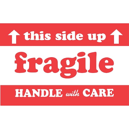 Decker Tape Products Label, DL1530, FRAGILE THIS SIDE UP HANDLE WITH CARE, 2" X 3" DL1530
